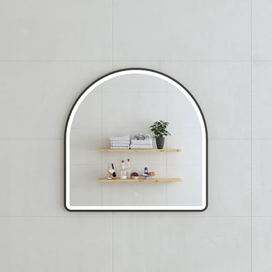 *Clearance* Arco Arch 800mm x 800mm Frontlit LED Framed Mirror with Demister, Matte Black Frame