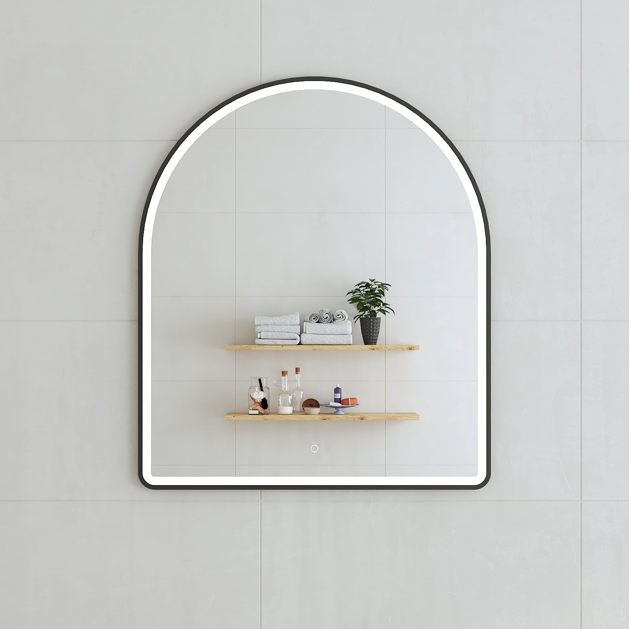 Arco Arch 850mm x 1000mm Frontlit LED Mirror with Matte Black Frame and Demister