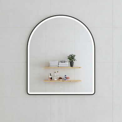 *Clearance* Arco Arch 850mm x 1000mm Frontlit LED Framed Mirror with Demister, Matte Black Frame