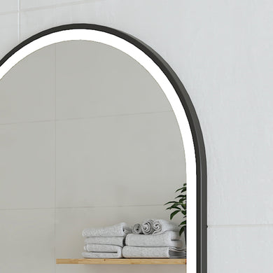 *Clearance* Arco Arch 500mm x 1000mm Frontlit Frontlit and Backlit LED Frameless Mirror with Matte Black Frame and Demister