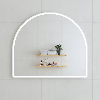 *Clearance* Arco Arch 1150mm x 1000mm Frontlit LED Framed Mirror with Demister, Matte White Frame