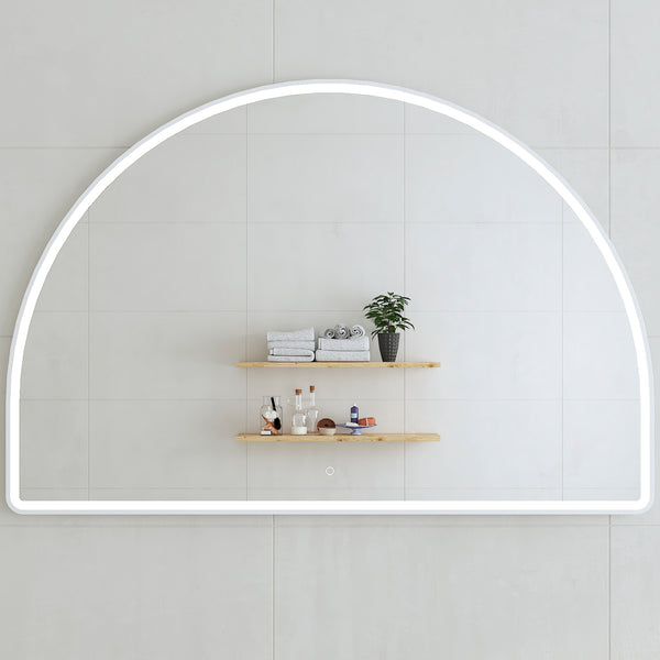 Arco Arch Frontlit LED Mirror with Matte White Frame and Demister | 7 sizes available, from 500mm to 1500mm |