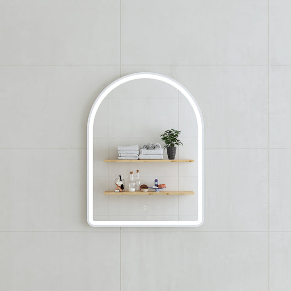Arco Arch Frontlit LED Mirror with Matte White Frame and Demister | 7 sizes available, from 500mm to 1500mm |
