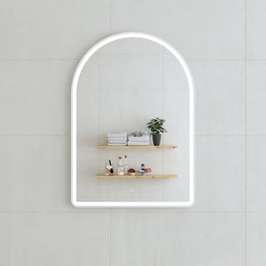 Arco Arch 700mm x 1000mm Frontlit LED Framed Mirror with Demister, Matte White Frame *Clearance Stock*