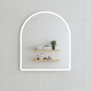 Arco Arch 850mm x 1000mm Frontlit LED Framed Mirror with Demister, Matte White Frame