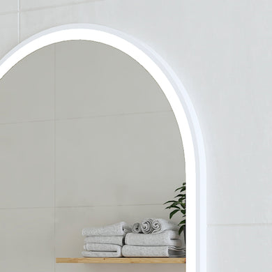 *Clearance* Arco Arch 800mm x 800mm Frontlit LED Framed Mirror with Demister, Matte White Frame