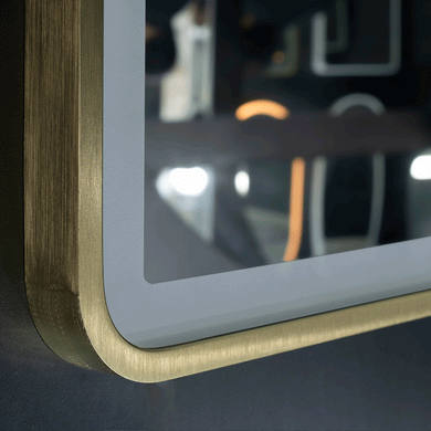 *Clearance* Arco Arch 700mm x 1000mm Frontlit LED Framed Mirror with Demister, Brushed Brass (Gold) Frame