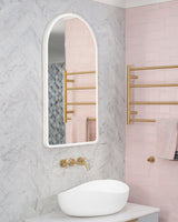 Arco Arch 850mm x 1000mm Frontlit LED Framed Mirror with Demister, Matte White Frame