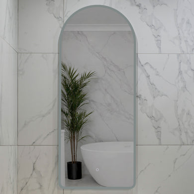 Arco Arch 500mm x 1200mm Frontlit and Backlit LED Frameless Mirror with Frosted Glass Border and Demister