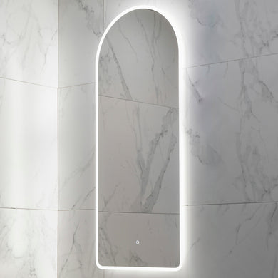 Arco Arch 500mm x 1200mm Frontlit and Backlit LED Frameless Mirror with Frosted Glass Border and Demister