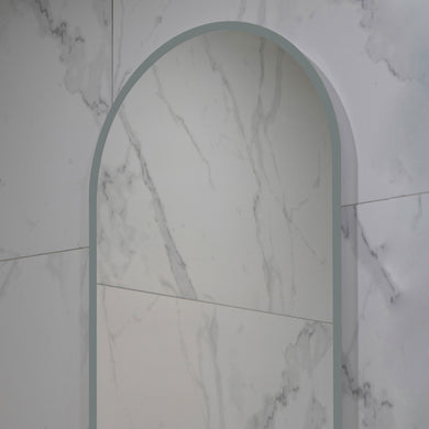 Arco Arch 500mm x 1200mm Frontlit and Backlit LED Frameless Mirror with Frosted Glass Border and Demister