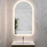 Arco Arch 550mm x 1000mm Frontlit and Backlit LED Frameless Mirror with Frosted Glass Border and Demister