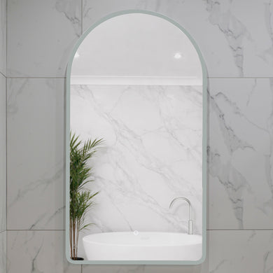 Arco Arch 550mm x 1000mm Frontlit and Backlit LED Frameless Mirror with Frosted Glass Border and Demister