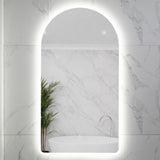 Arco Arch 550mm x 1000mm Frontlit and Backlit LED Frameless Mirror with Frosted Glass Border and Demister