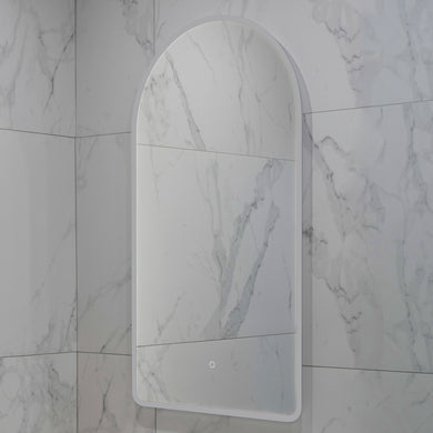Arco Arch 550mm x 1000mm Frontlit and Backlit LED Frameless Mirror with Frosted Glass Border and Demister