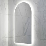 Arco Arch 550mm x 1000mm Frontlit and Backlit LED Frameless Mirror with Frosted Glass Border and Demister
