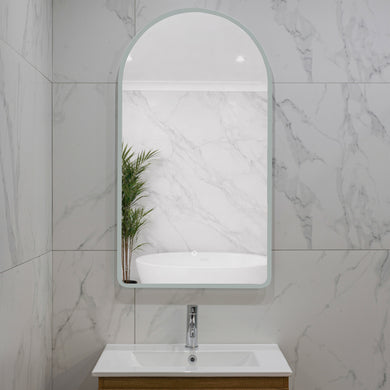 Arco Arch 550mm x 1000mm Frontlit and Backlit LED Frameless Mirror with Frosted Glass Border and Demister