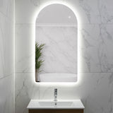 Arco Arch 550mm x 1000mm Frontlit and Backlit LED Frameless Mirror with Frosted Glass Border and Demister