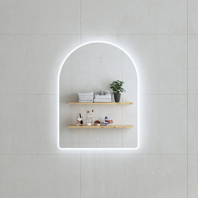 *Clearance* Arco Arch 600mm x 800mm Frontlit and Backlit LED Frameless Mirror with Frosted Glass Border and Demister