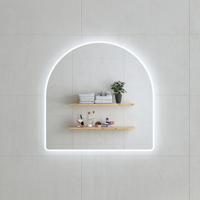 Arco Arch 800mm x 800mm Frontlit and Backlit LED Frameless Mirror with Frosted Glass Border and Demister