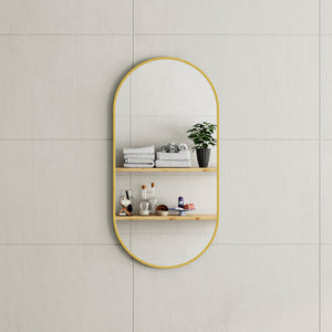 Pill Oval 450mm x 900mm Framed Mirror, Brushed Brass (Gold) Frame