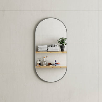 *Clearance* Pill Oval 450mm x 900mm Framed Mirror, Brushed Gunmetal Frame