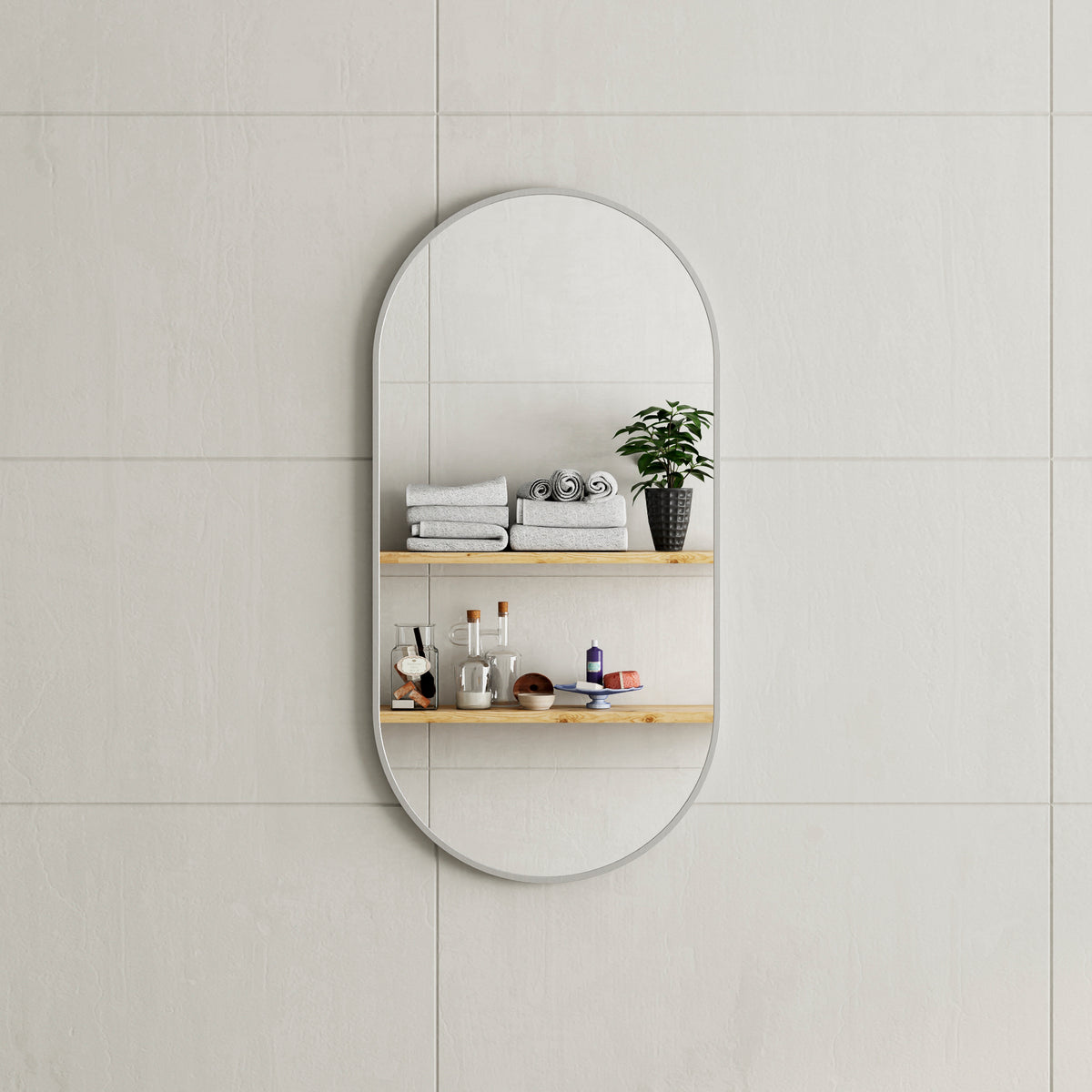 Pill Oval 450mm x 900mm Framed Mirror with Brushed Nickel Frame *Clearance Stock*