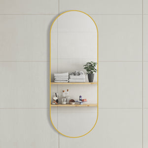 Pill Oval 450mm x 1200mm Framed Mirror, Brushed Brass (Gold) Frame
