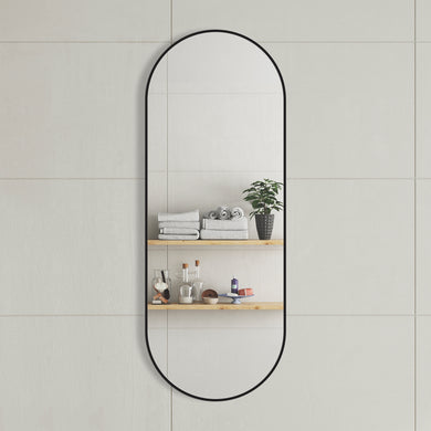 *Clearance* Pill Oval 450mm x 1200mm Framed Mirror, Matte Black Frame