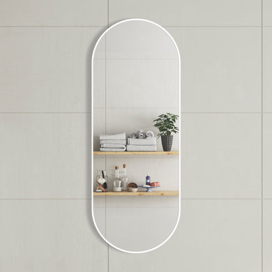 *Clearance* Pill Oval 450mm x 1200mm Framed Mirror, Matte White Frame