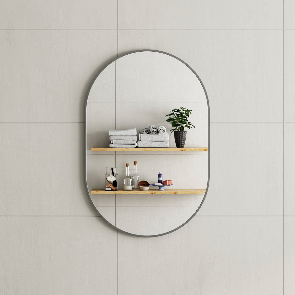 Pill Oval 600mm x 900mm Framed Mirror with Brushed Gunmetal Frame *Clearance Stock*