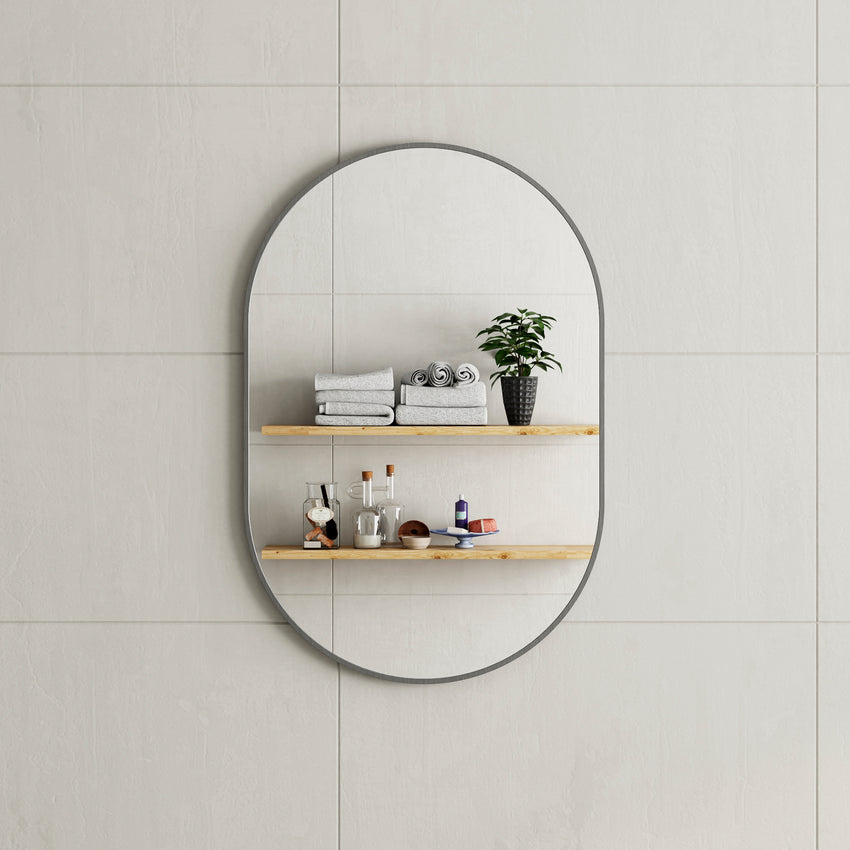 *Clearance* Pill Oval 600mm x 900mm Framed Mirror, Brushed Gunmetal Frame