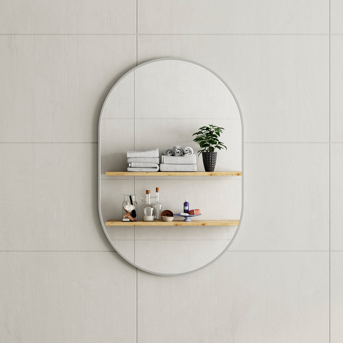 Pill Oval 600mm x 900mm Framed Mirror with Brushed Nickel Frame *Clearance Stock*