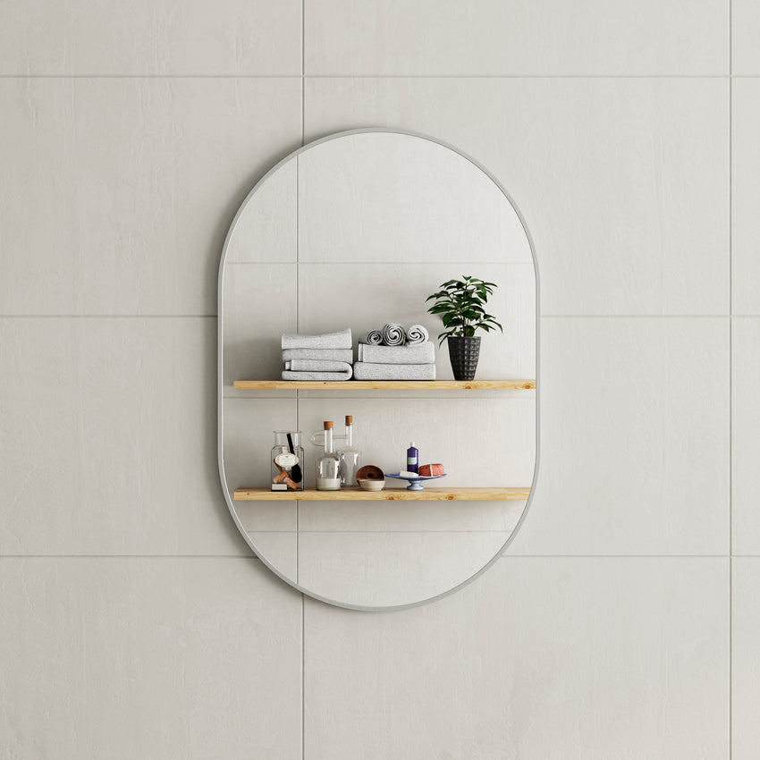 *Clearance* Pill Oval 600mm x 900mm Framed Mirror, Brushed Nickel Frame