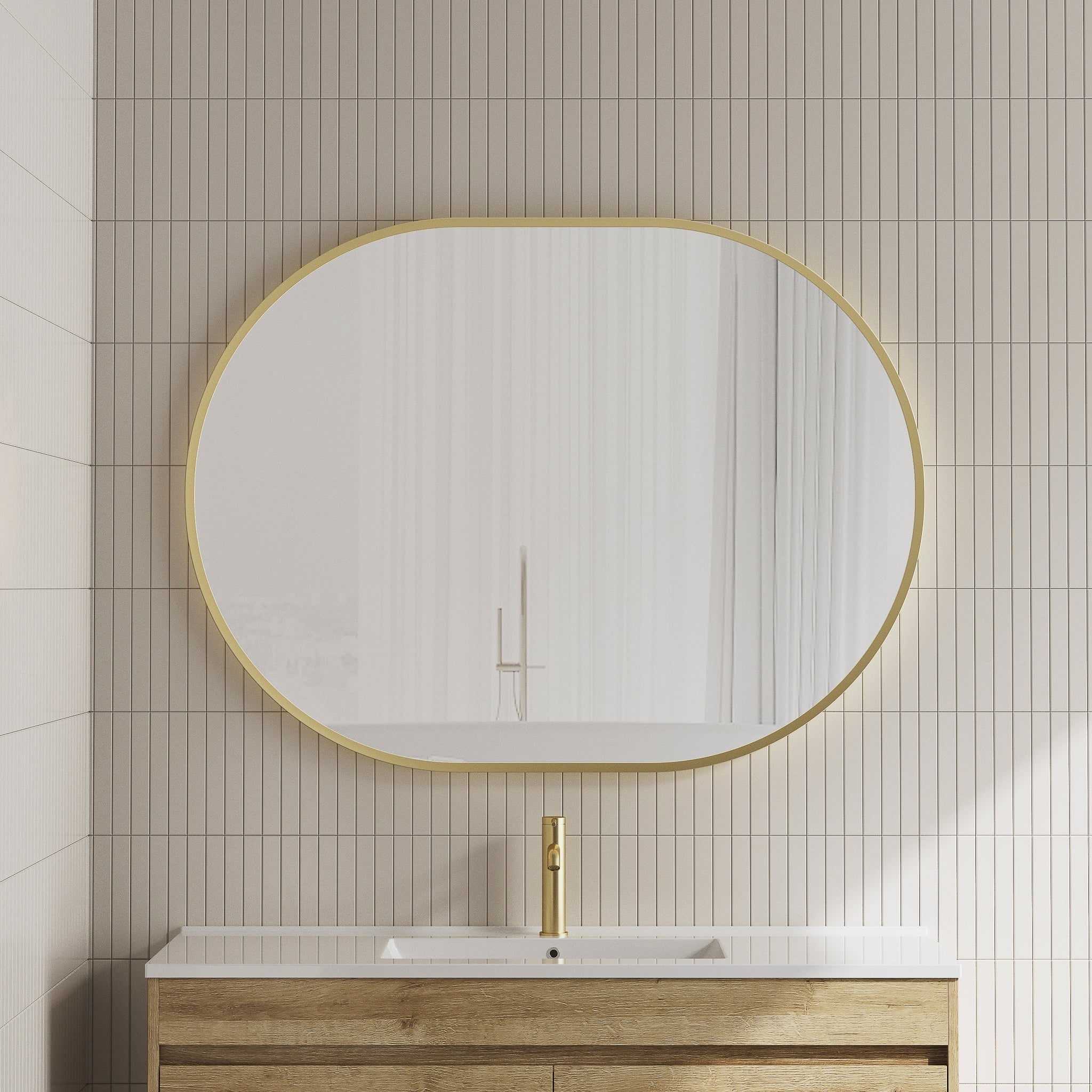 Pill Oval 1200mm x 900mm Mirror with Brushed Brass (Gold) Frame