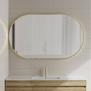 Pill Oval 1500mm x 900mm Framed Mirror with Brushed Brass (Gold) Frame *Clearance Stock*