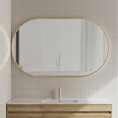 *Clearance* Pill Oval 1500mm x 900mm Framed Mirror, Brushed Brass (Gold) Frame