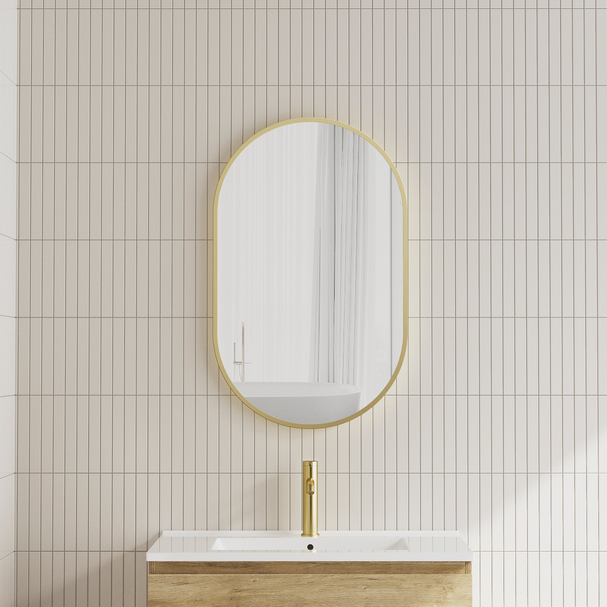 Pill Oval 500mm x 800mm Mirror with Brushed Brass (Gold) Frame