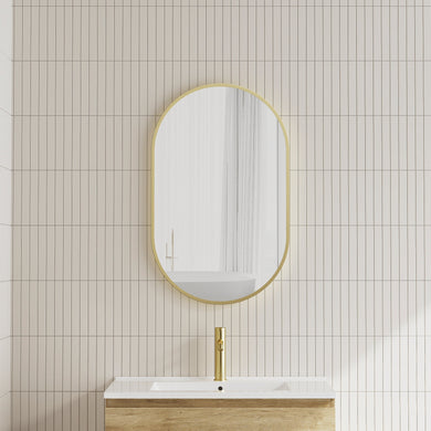 *Clearance* Pill Oval 500mm x 800mm Framed Mirror, Brushed Brass (Gold) Frame