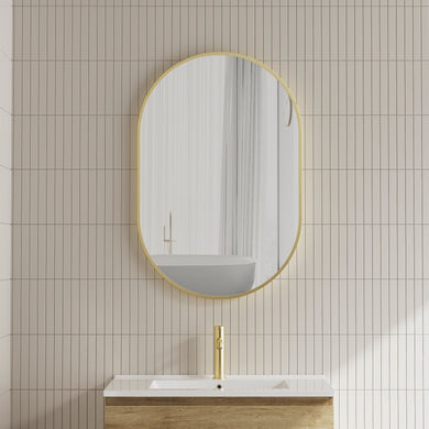 *Clearance* Pill Oval 600mm x 900mm Framed Mirror, Brushed Brass (Gold) Frame
