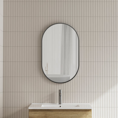 *Clearance* Pill Oval 500mm x 800mm Framed Mirror, Matte Black Frame