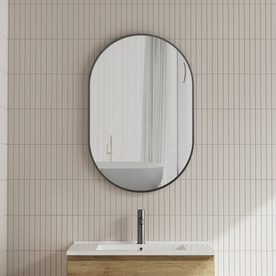 *Clearance* Pill Oval 600mm x 900mm Framed Mirror, Matte Black Frame