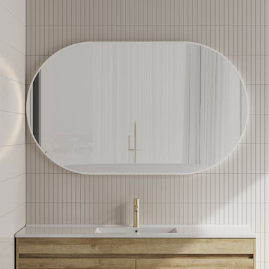 *Clearance* Pill Oval 1500mm x 900mm Framed Mirror, Matte White Frame