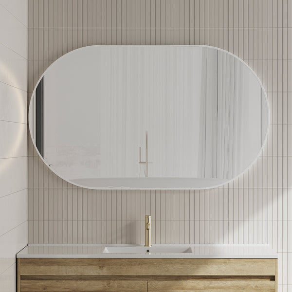 Pill Oval 1500mm x 900mm Mirror with Matte White Frame