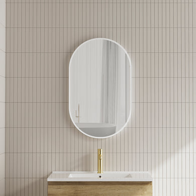 *Clearance* Pill Oval 500mm x 800mm Framed Mirror, Matte White Frame