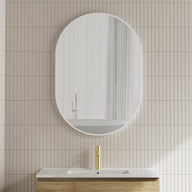 *Clearance* Pill Oval 700mm x 1000mm Framed Mirror, Matte White Frame
