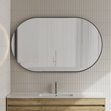 *Clearance* Pill Oval 1500mm x 900mm Framed Mirror, Matte Black Frame