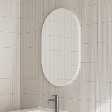 *Clearance* Pill Oval 600mm x 900mm Framed Mirror, Matte White Frame