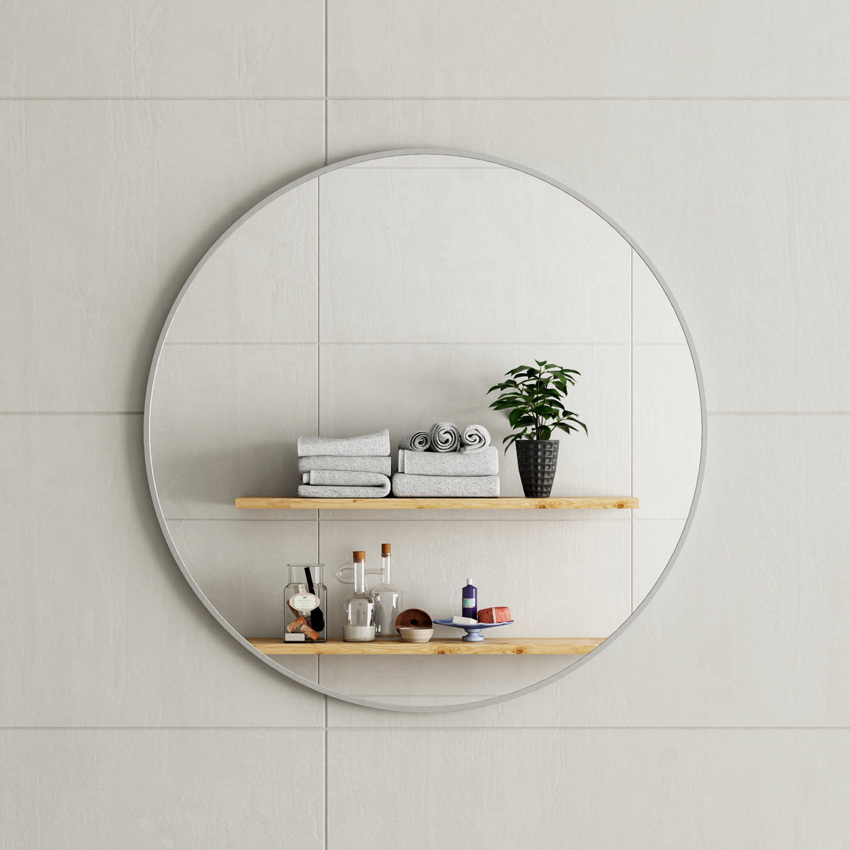 Circa Round 800mm Framed Mirror with Brushed Nickel Frame *Clearance Stock*