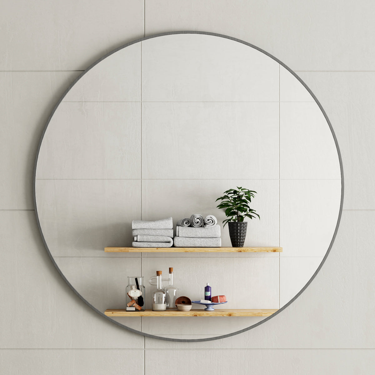 Circa Round 1000mm Framed Mirror with Brushed Gunmetal Frame *Clearance Stock*